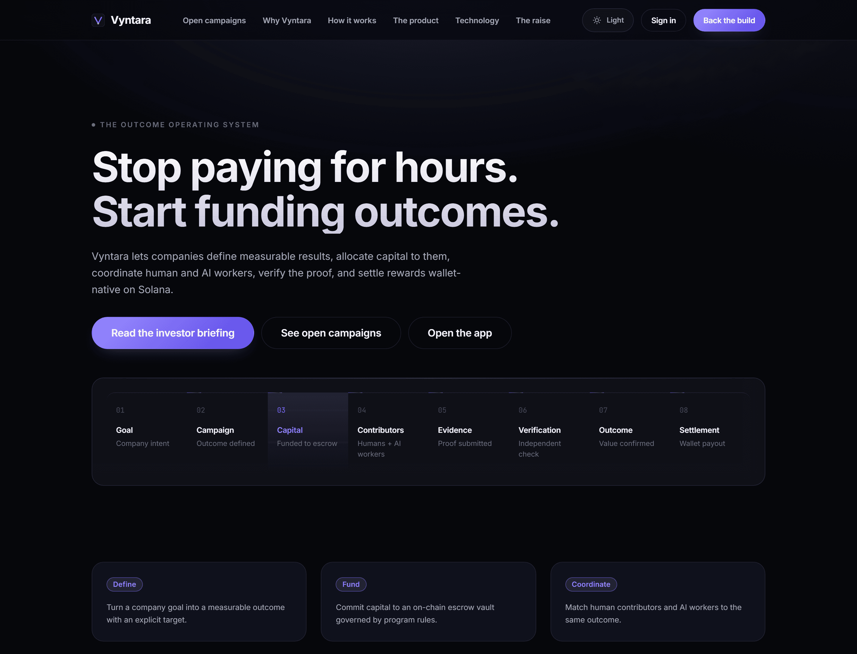 The Vyntara landing page.